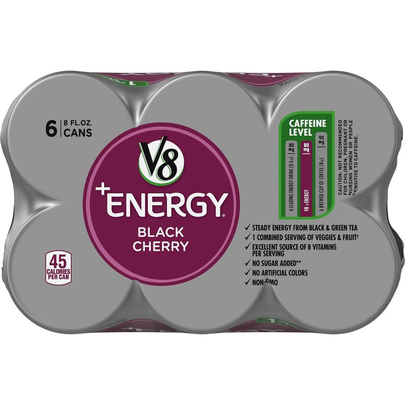 V8 V-Fusion +Energy Black Cherry Vegetable & Fruit Juice - 6pk/8 fl oz Cans