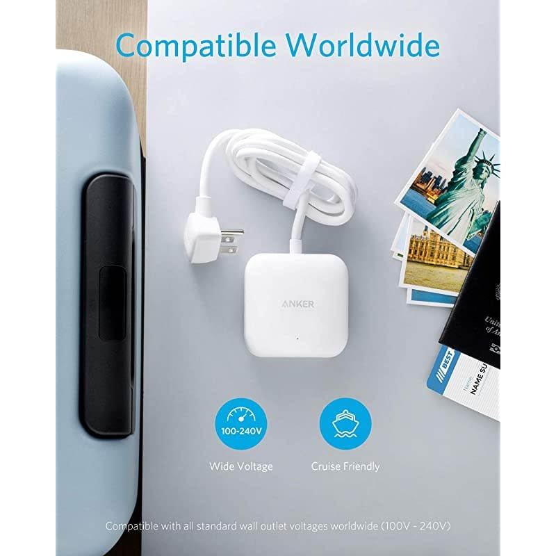 Power Strip with USB 2 Outlet amp 2 PowerIQ USB Ports 24W Travel Power Strip Powerport Strip 2 Mini with 5ft Long Cord Safety Door Flat Plug for Hotels Dorm Room Cruise Ships and Home