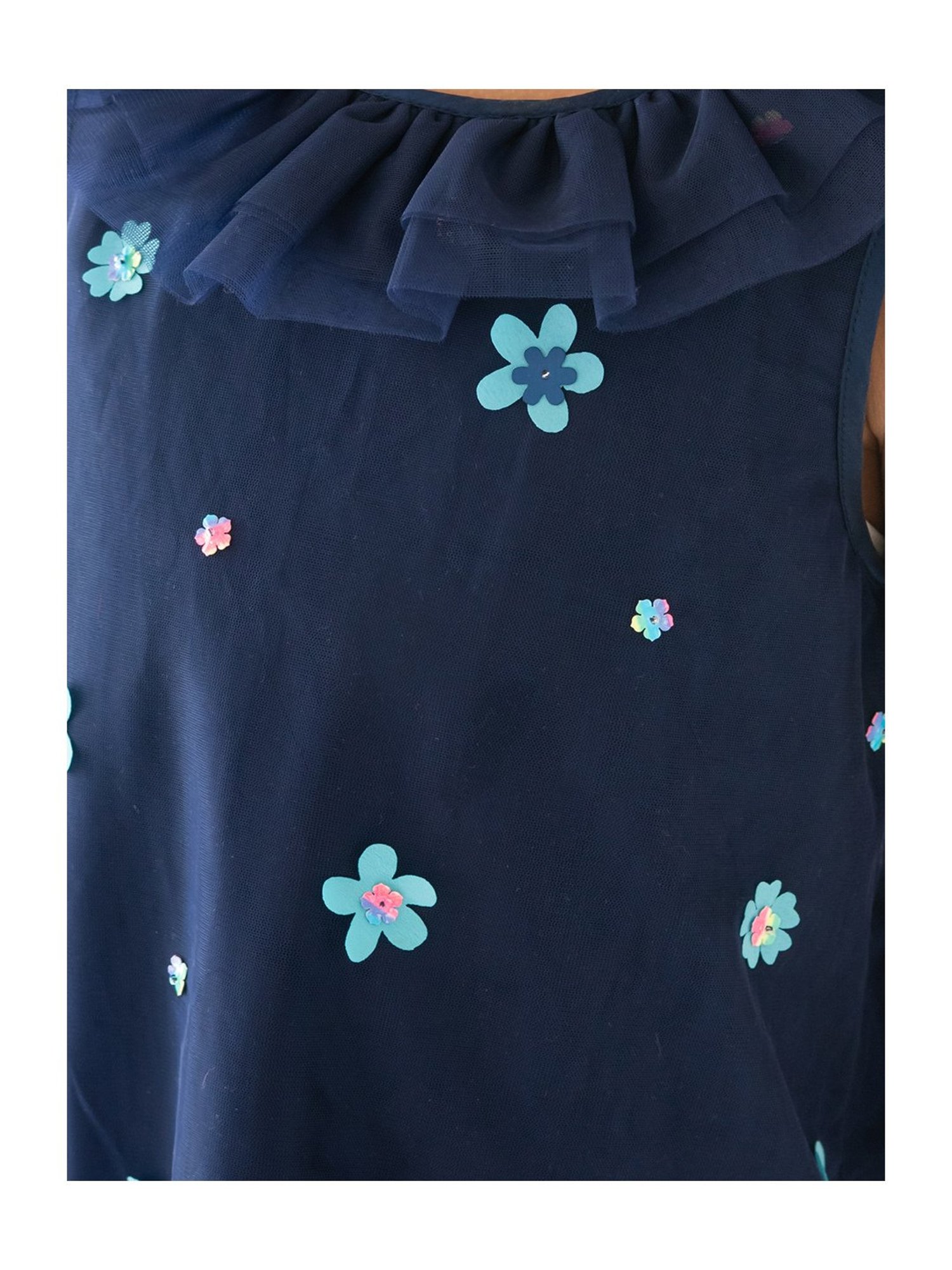 A Little Fable Kids Dark Blue Applique Dress