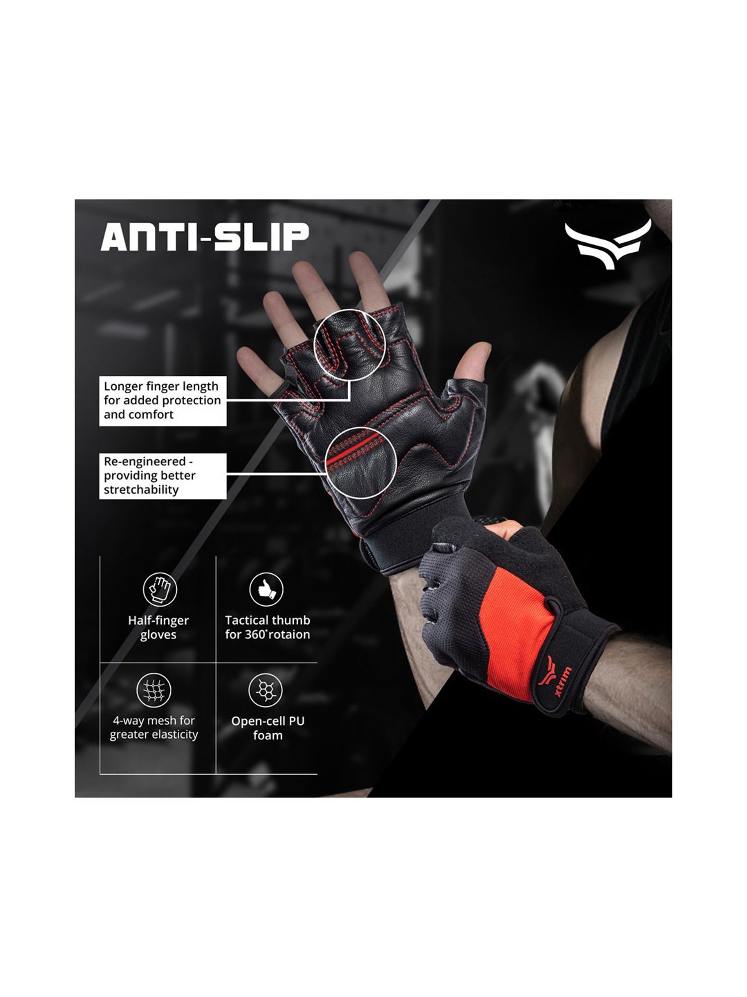 Xtrim One Fit Pro Leather Gym Gloves (Red) Size - Free Size
