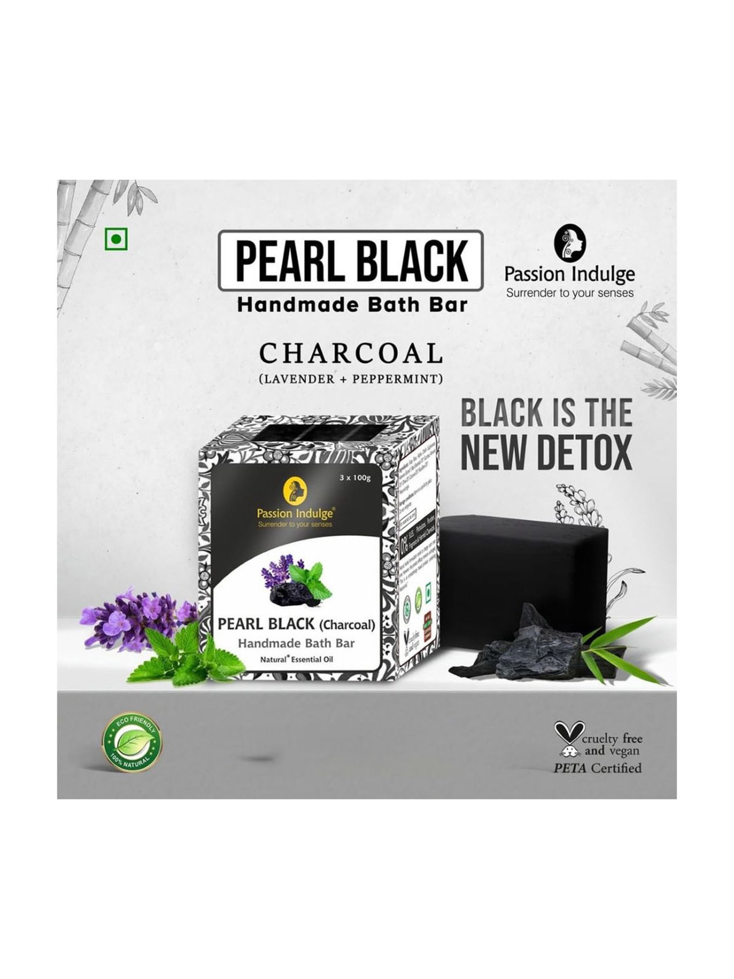 Passion Indulge Natural Handmade Bath Bar Soap Charcoal - 300 gm (Pack of 3)