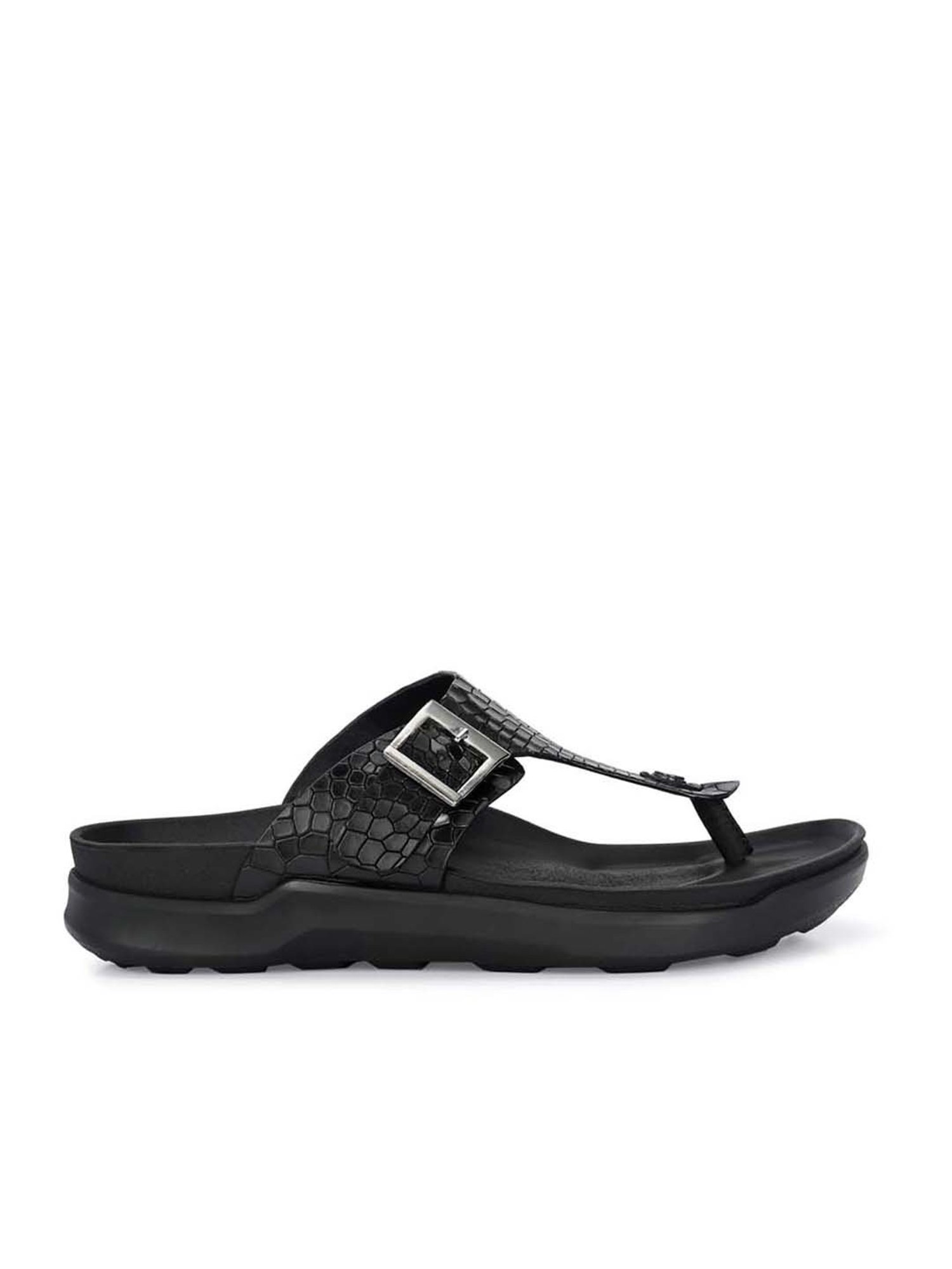 Hitz Men's Black T-Strap Sandals
