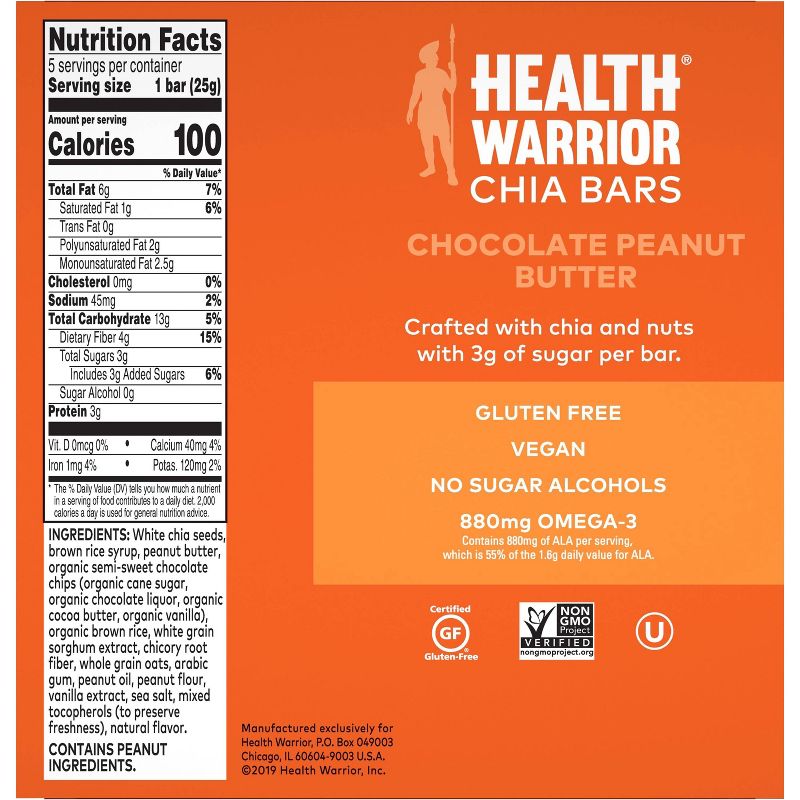 Health Warrior Chia Bars Chocolate Peanut Butter - 5ct