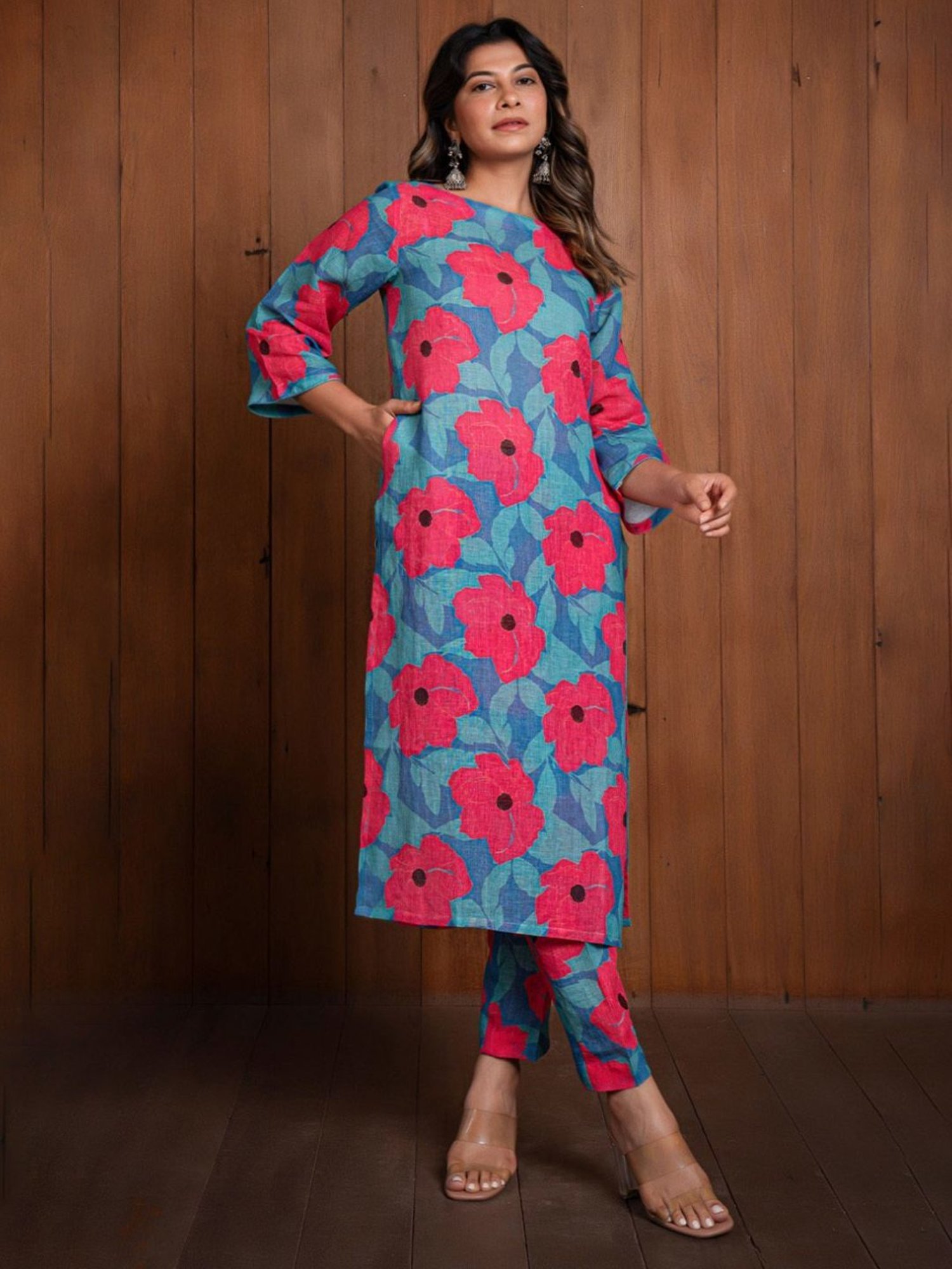 Eeshva India Blue Garden Of Dreams Pure Linen Kurta