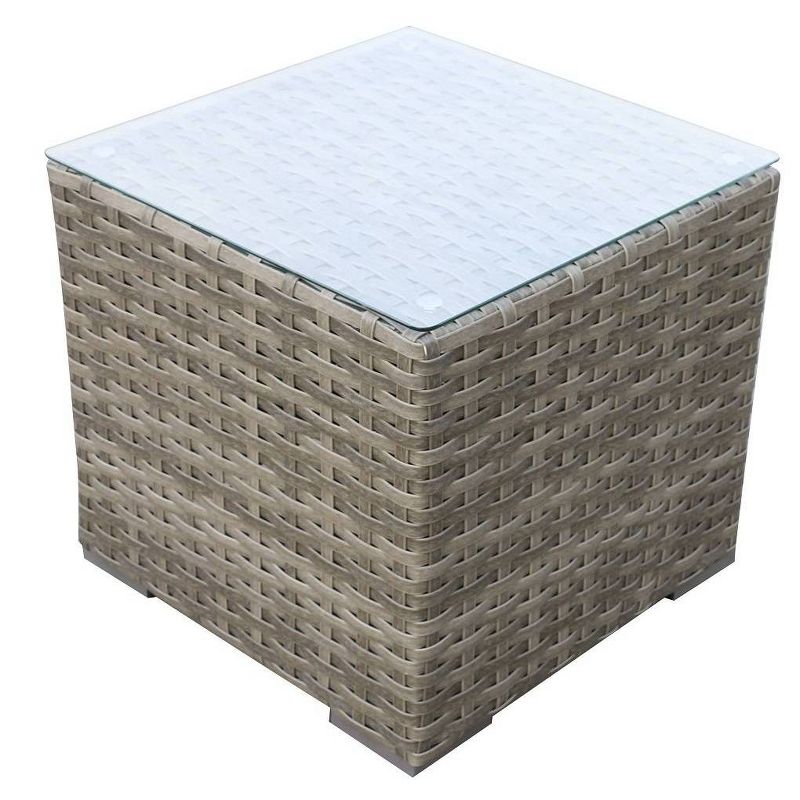 Bali Outdoor Wicker Glass Top Side Table - Teva Patio Furniture