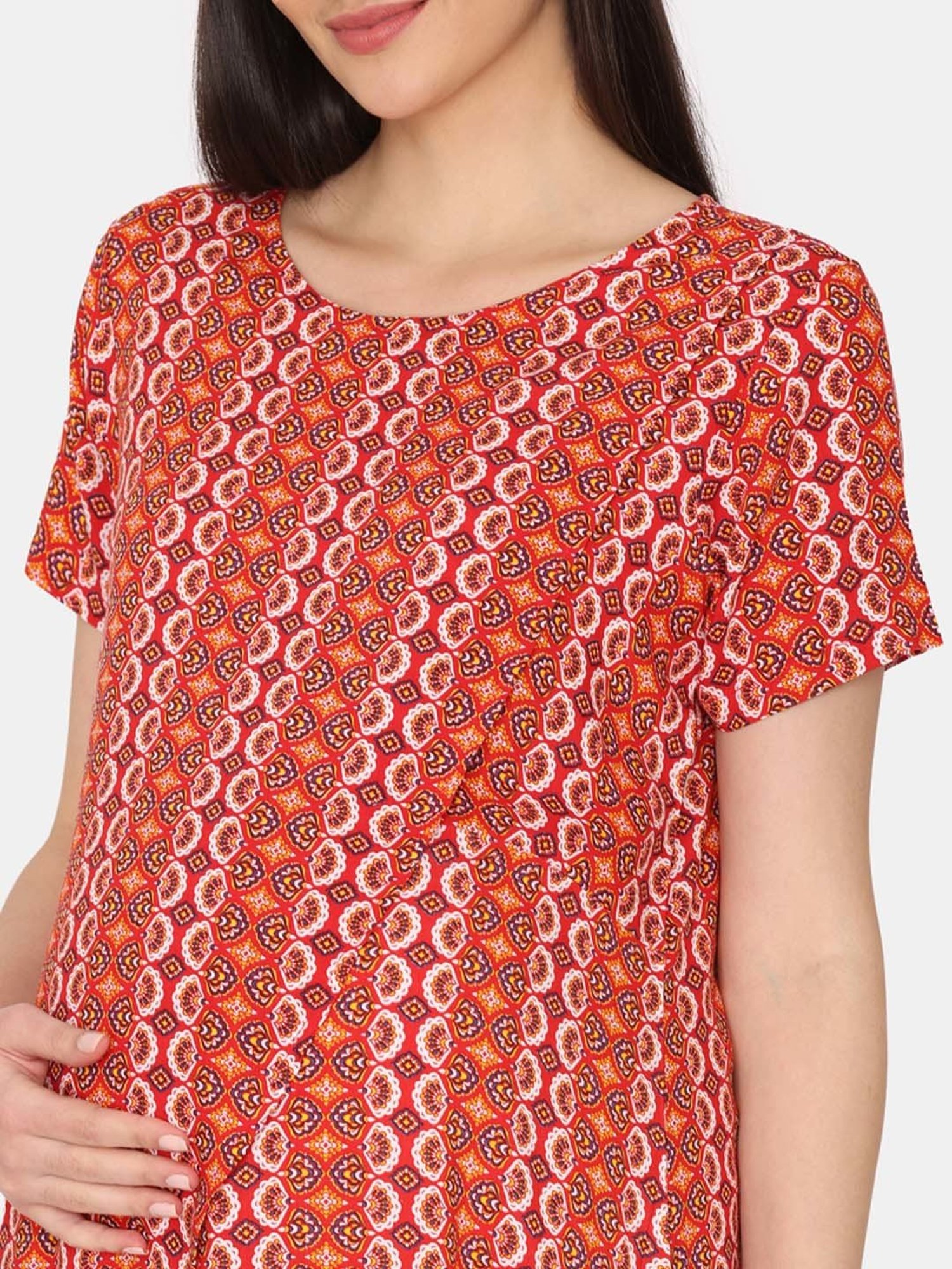 Coucou by Zivame Red Printed Maternity Nighty