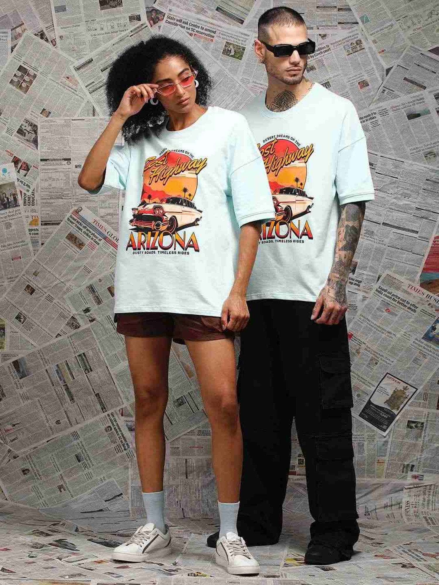 Difference Of Opinion Blue Loose Fit Printed Unisex T-Shirt