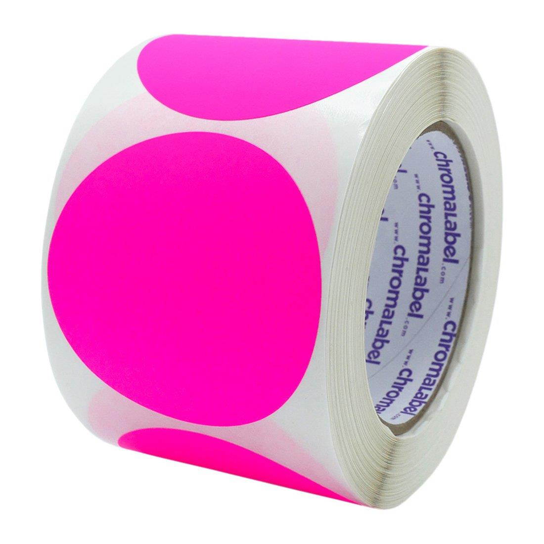 ChromaLabel 3 inch Color-Code Dot Labels | 500/Roll (Fluorescent Pink)