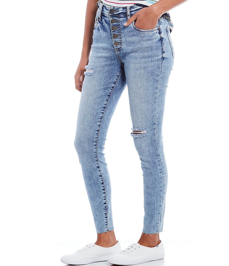 KUT from the Kloth Connie High Rise Exposed Button Fly Destruction Detail Raw Hem Skinny Jeans
