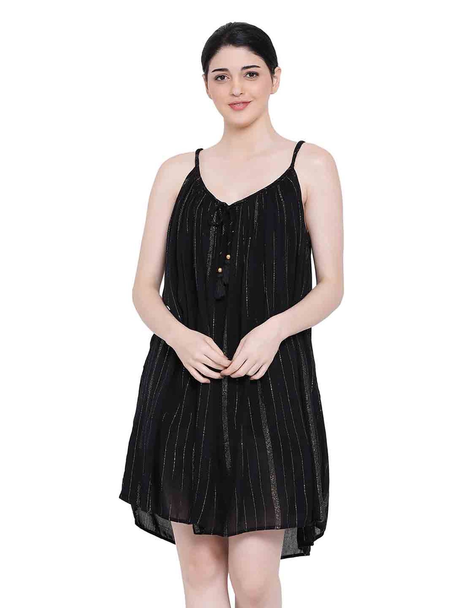 Oxolloxo Black Courtney Vinaya Lurex Night Dress