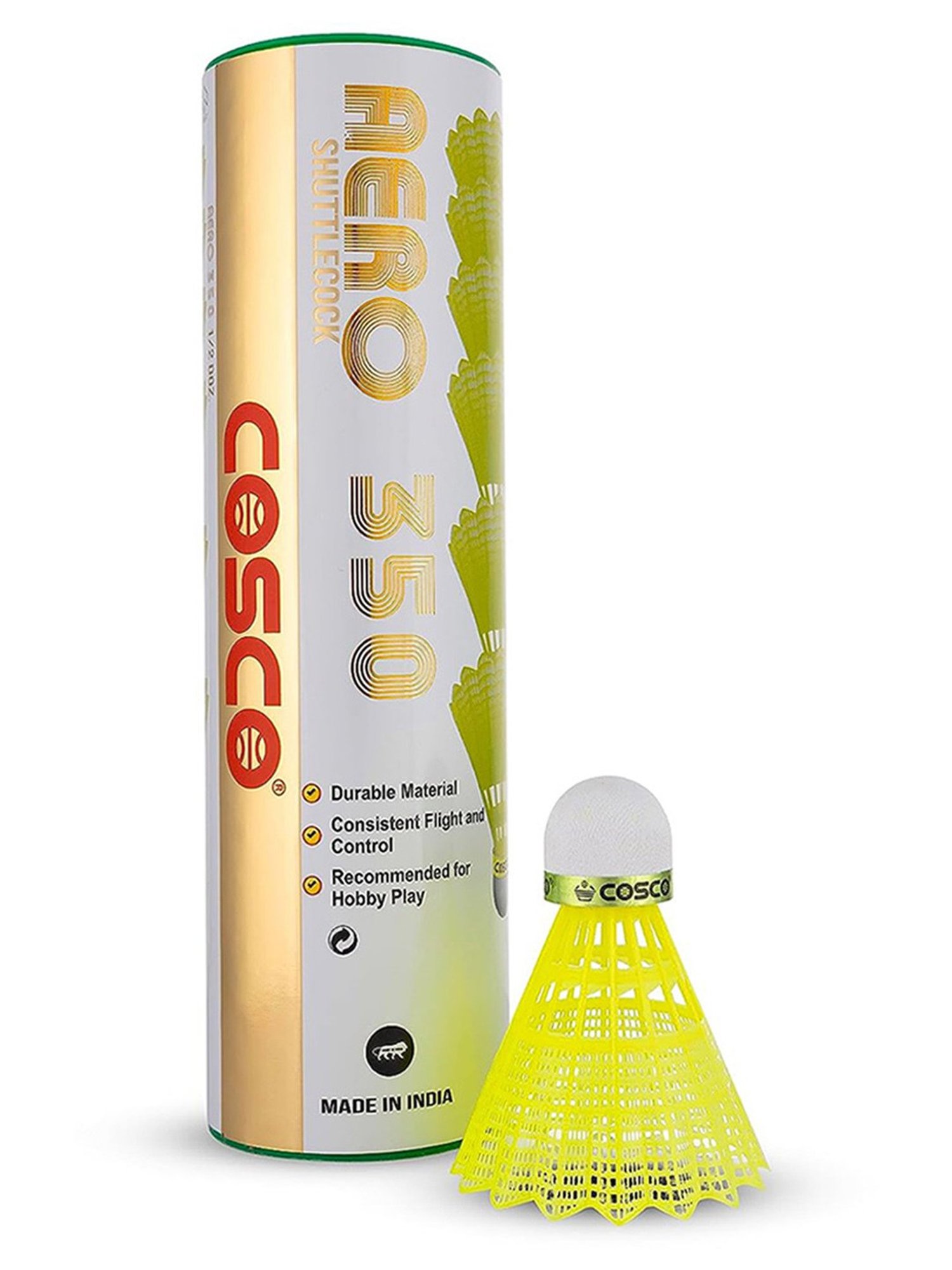 Cosco Aero 350 Nylon Shuttlecock (Yellow) Size - Standard
