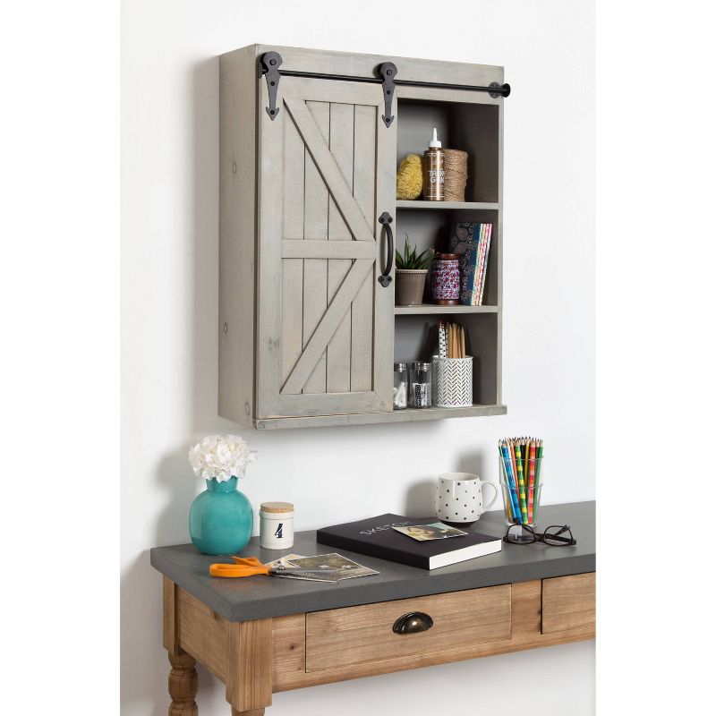 Decorative Wood Wall Storage Cabinet with Sliding Barn Door Rustic Gray - Kate & Laurel All Things Decor