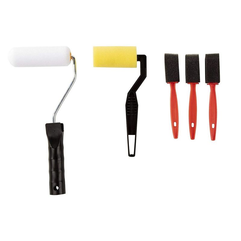 5-Piece Foam Paint Brush Set - 1" Paint Brush and 3.5" 4.5" Foam Trim Roller Set for Art, Wall Paintings Tools with Plastic Handle