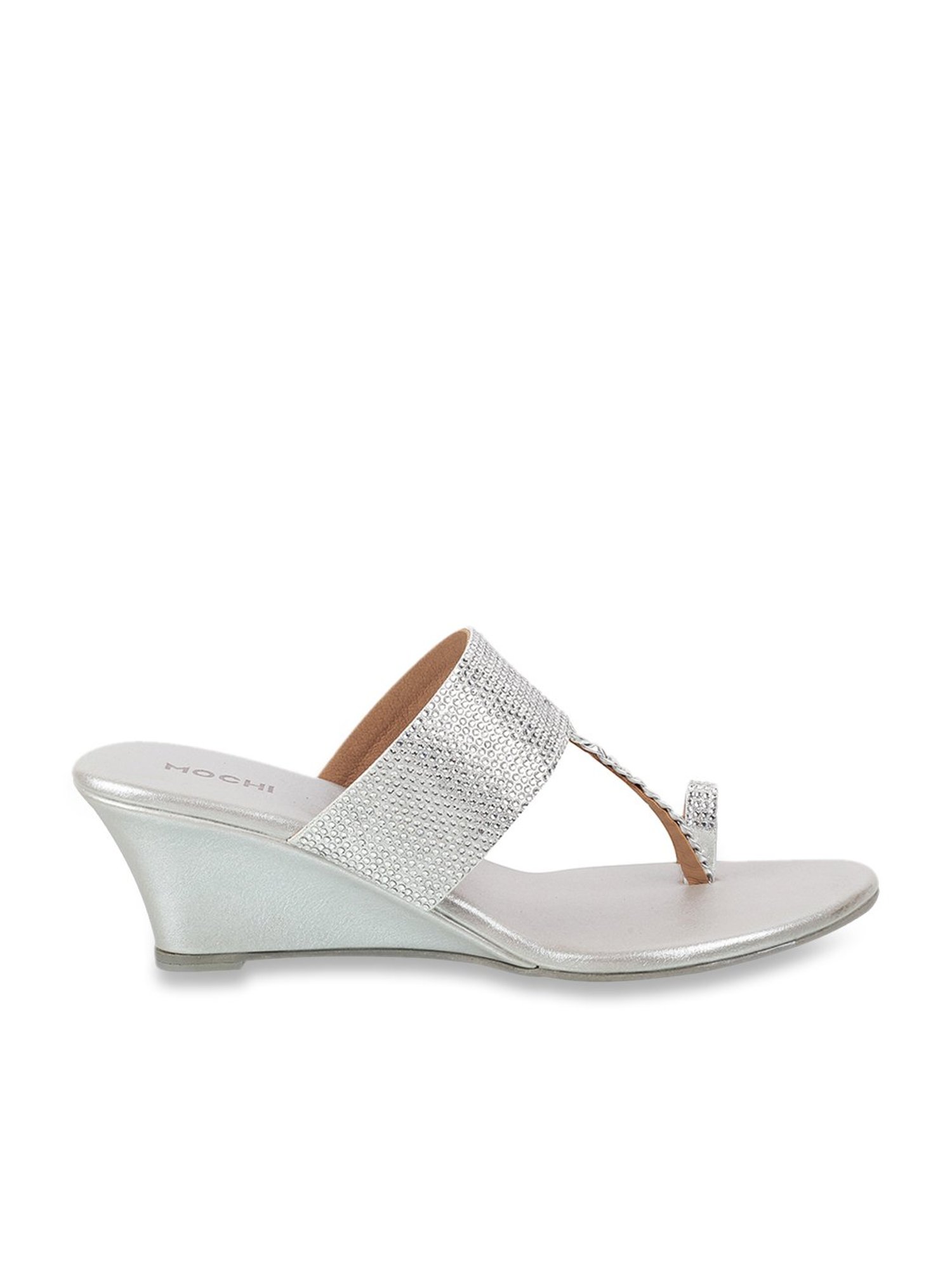 Mochi Women's Silver Toe Ring Wedges