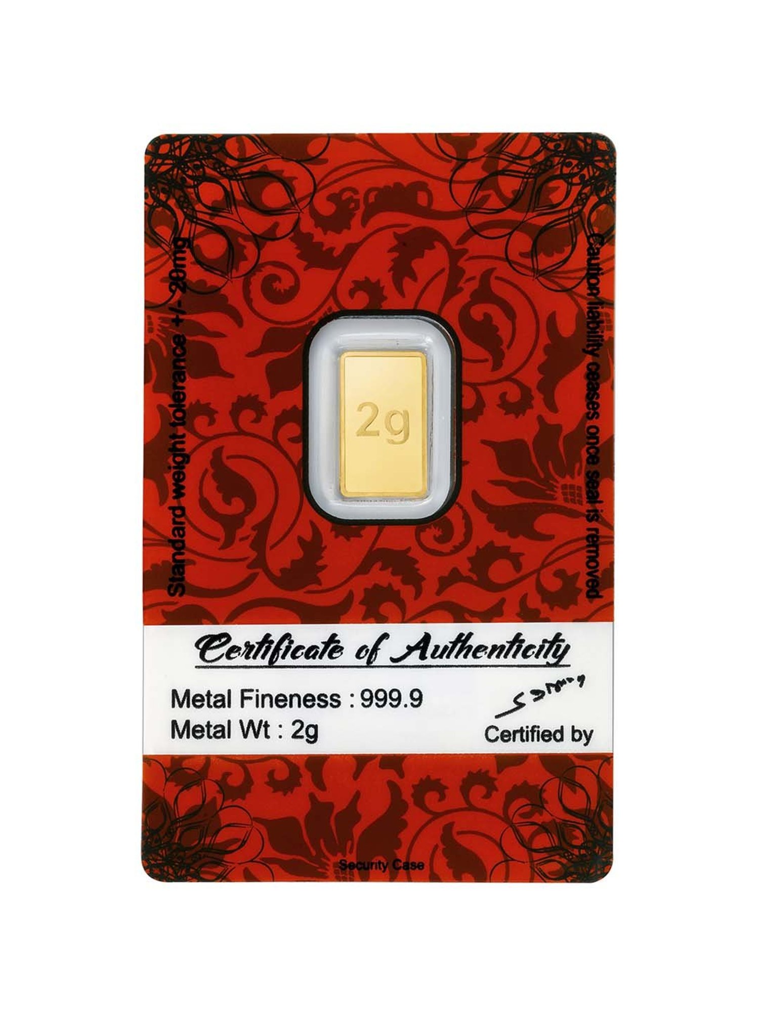 Bangalore Refinery 24k (999.9) 2gm Gold Bar