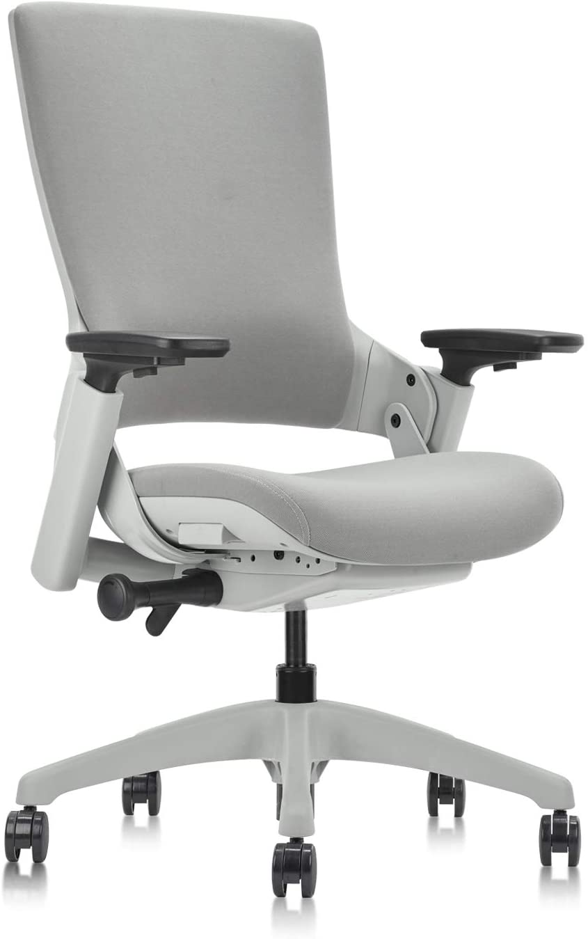 COLAMY Ergonomic High Swivel Executive Chair with Adjustable Height 3D Arm Rest Lumbar Support and Upholstered Back for Home Office Gray New Version