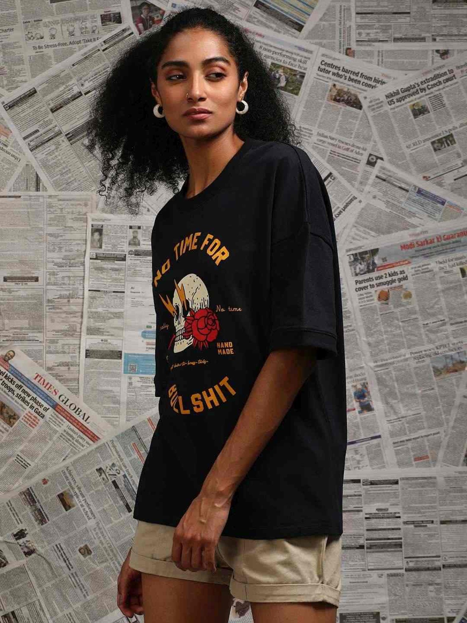 Difference Of Opinion Black Loose Fit Printed Unisex T-Shirt