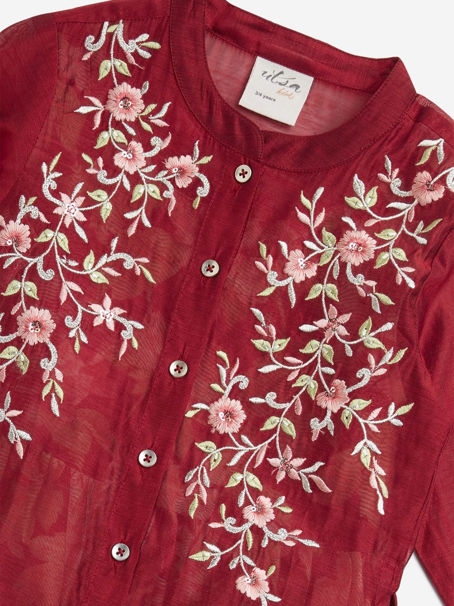 Utsa Kids by Westside Red Floral Embroidered A-Line Kurta with Inner