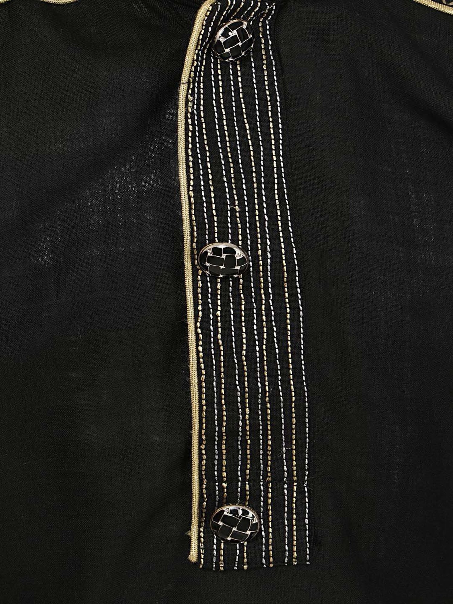 AJ Dezines Kids Black Cotton Embroidered Full Sleeves Kurta Set