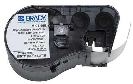 BRADY M-91-498 Label Cartridge, Black on White, Labels/Roll: 120