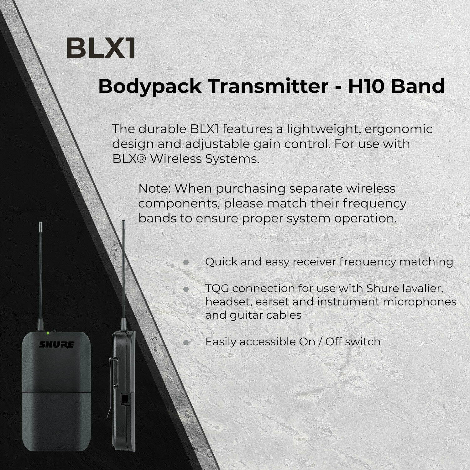 Shure BLX1 Wireless Bodypack Transmitter (H10: 542 to 572 MHz)