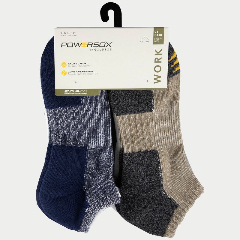 PowerSox Men's Workwear 6pk No Show Athletic Socks - Peacoat/Khaki 6-12.5