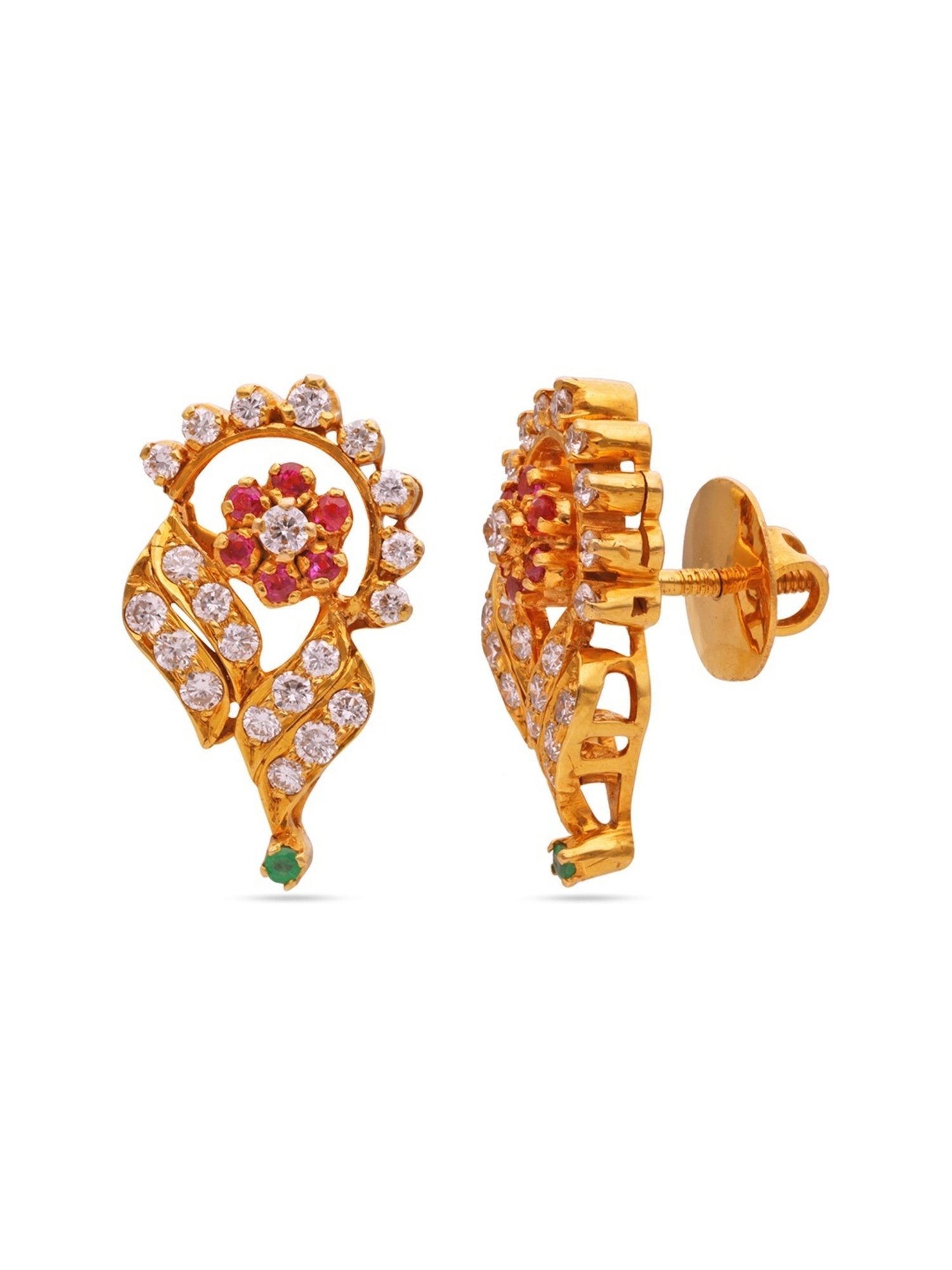C.Krishniah Chetty 18k Gold & Diamond with Gemstones Stud Earrings for Women