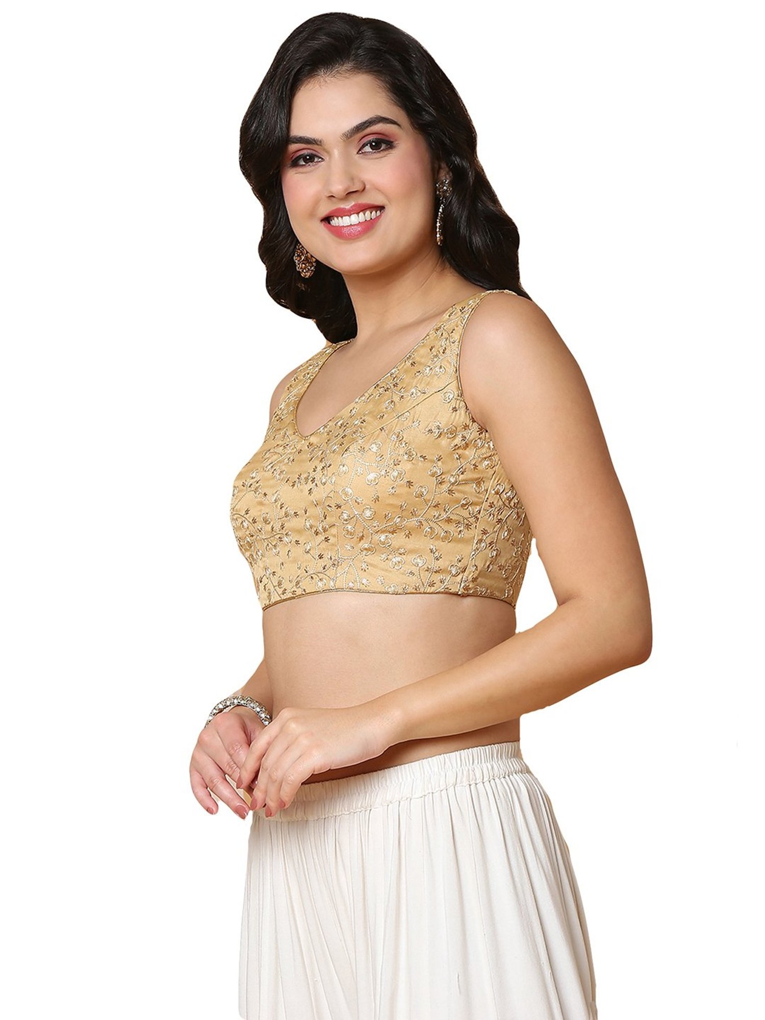 Salwar Studio Gold Embroidered Readymade Blouse
