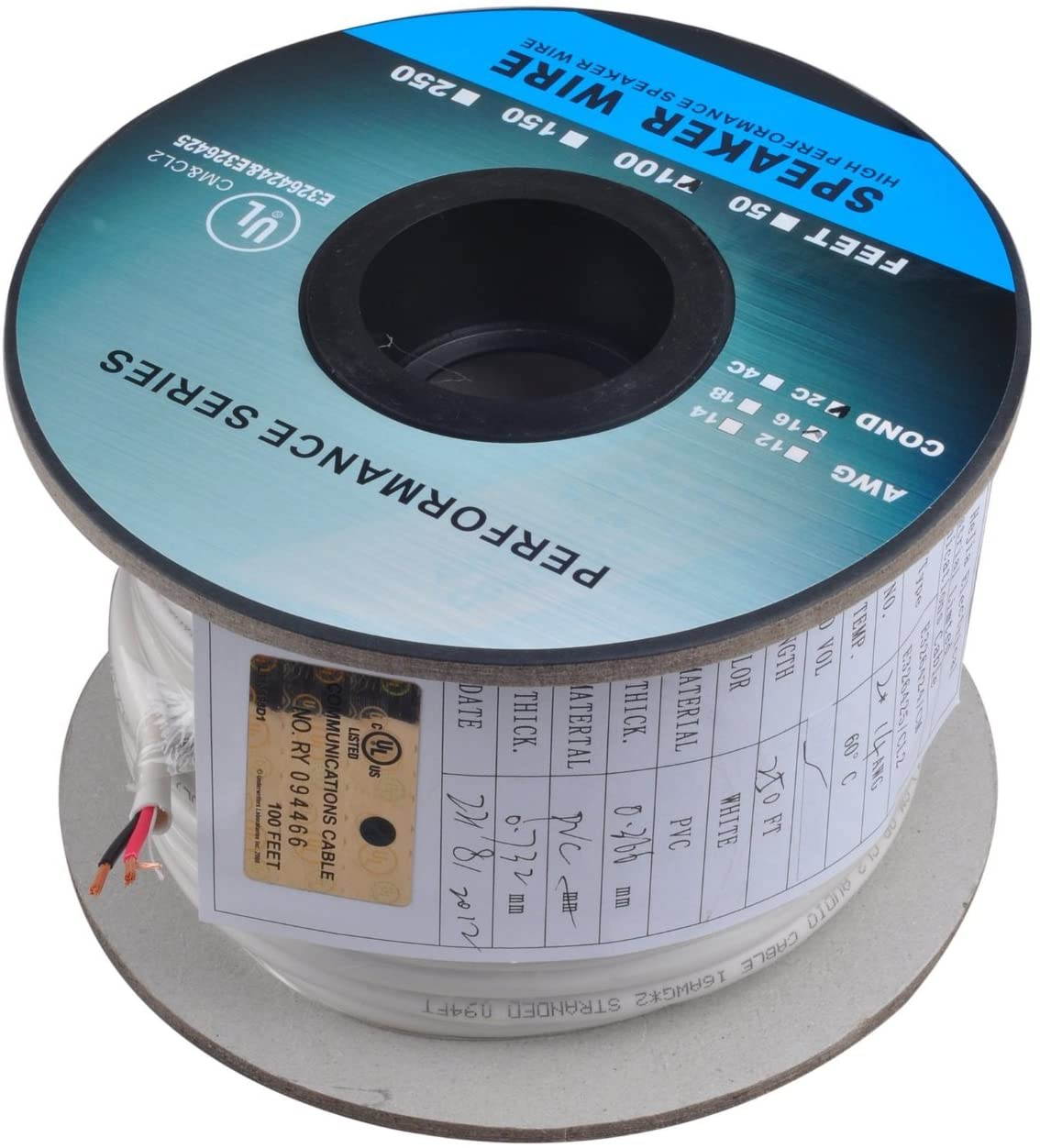 CERTICABLE 12AWG CL2 Rated 2-Conductor Loud Speaker Cable - 100 ft For In-Wall Installation