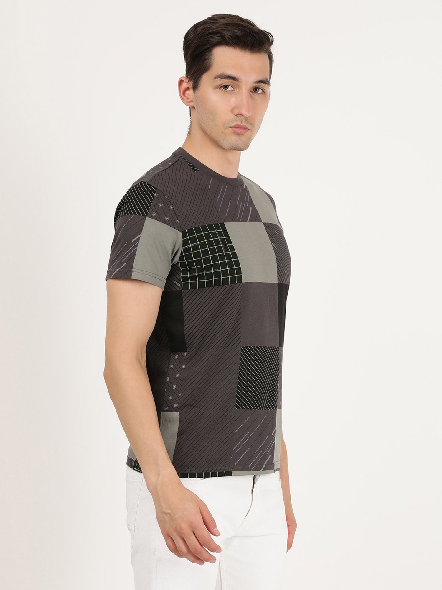 Wrangler Grey Cotton Regular Fit Printed T-Shirt