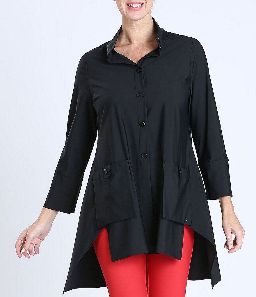 IC Collection Button Tab 3/4 Sleeve Stand Collar Hi-Low Jacket