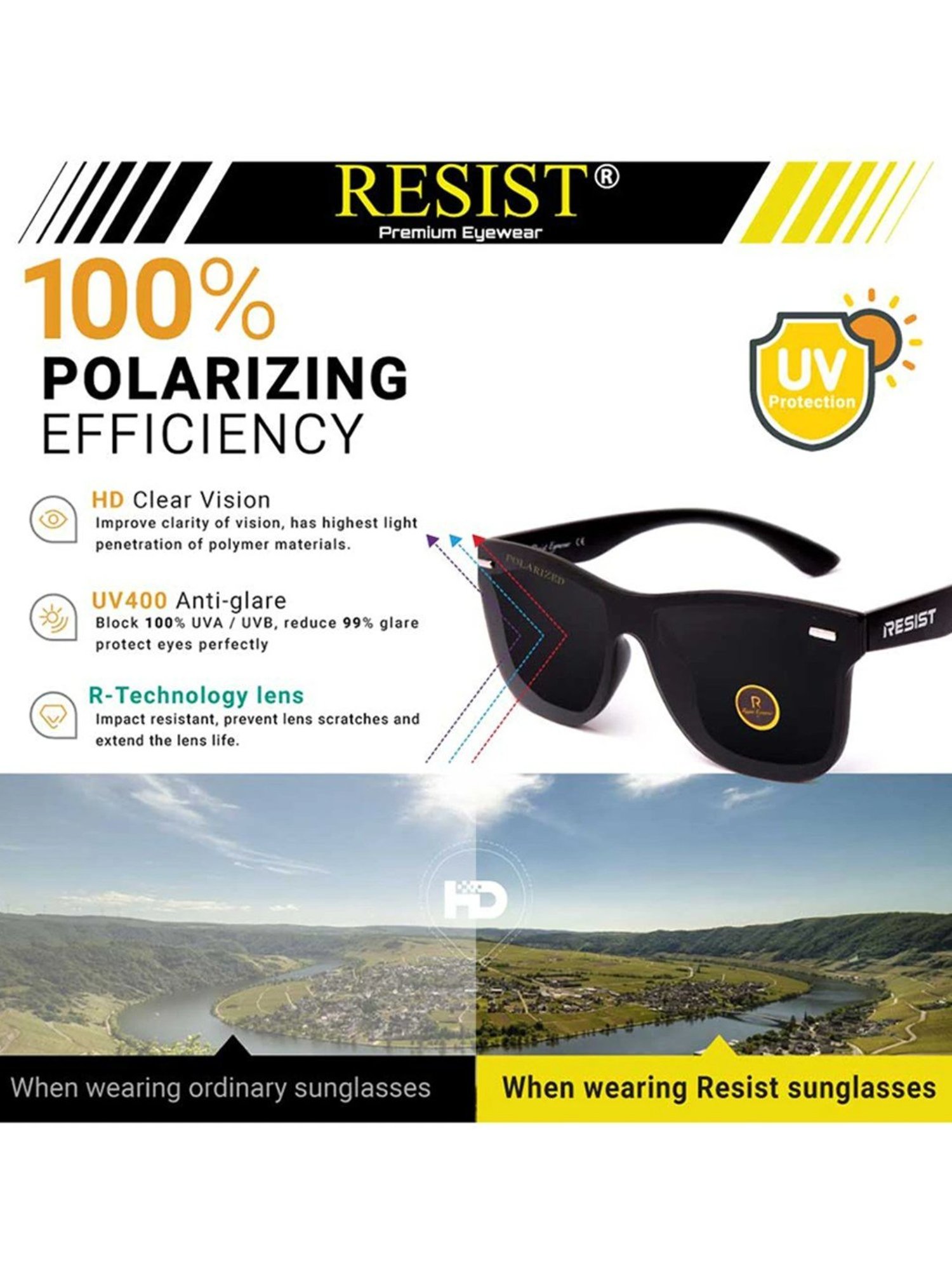 Resist Eyewear Black Polarized Unisex Sunglasses