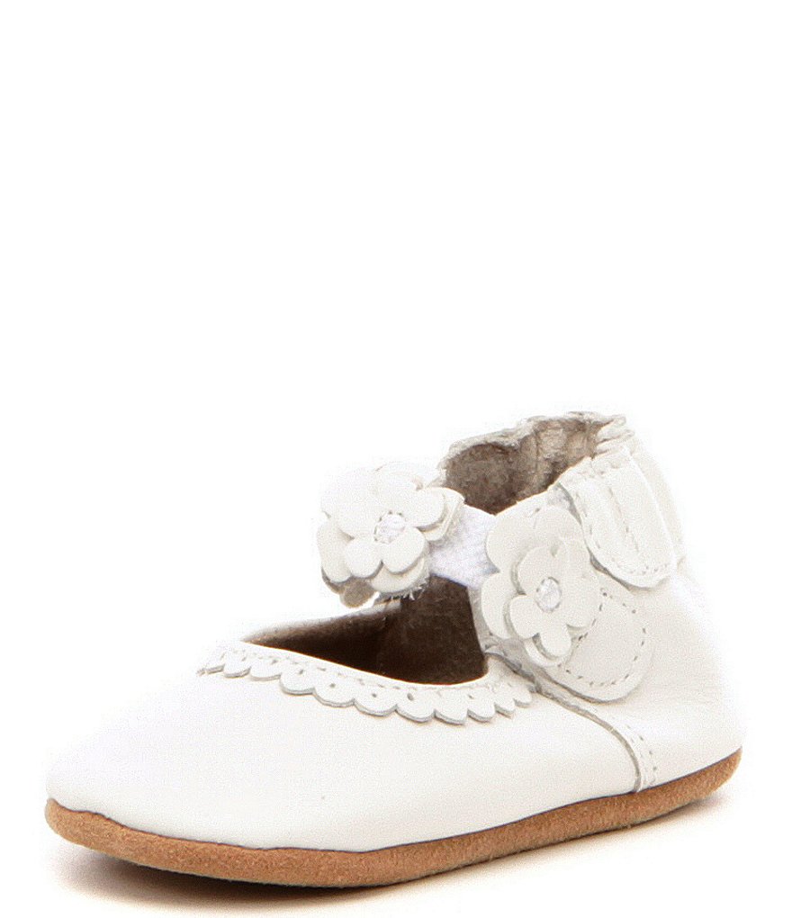 Robeez Baby Girls' Newborn-18 Months Claire Flower Detail Mary Jane Soft Sole Crib Shoes