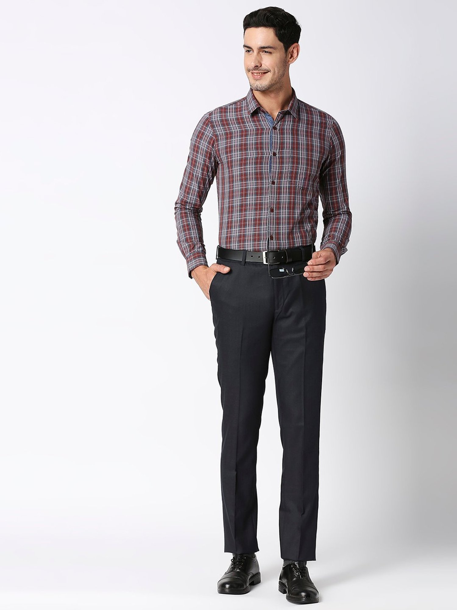 SOLEMIO Brown Slim Fit Check Cotton Shirt