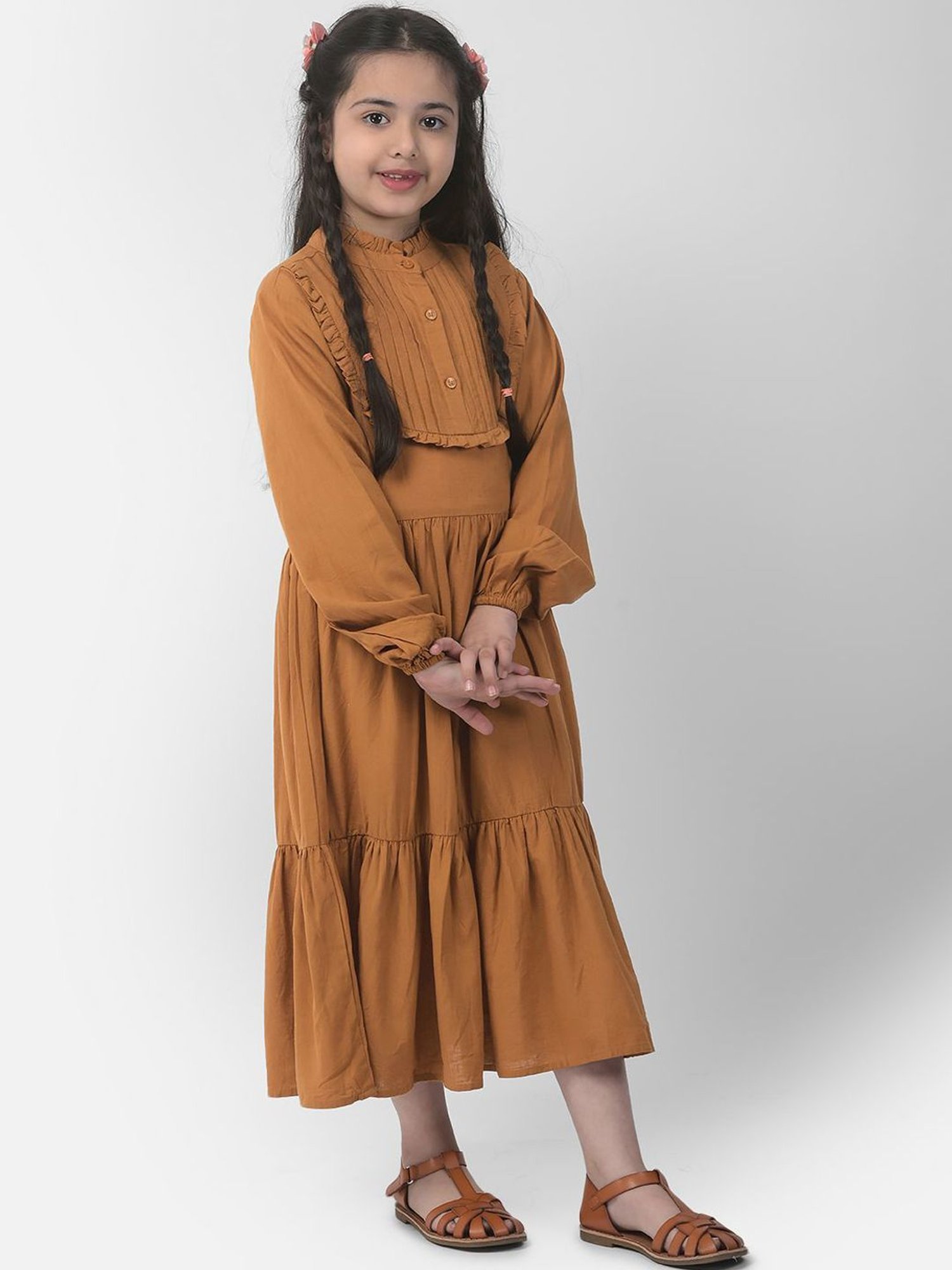 Crimsoune Club Kids Yellow Regular Fit Full Sleeves Dress