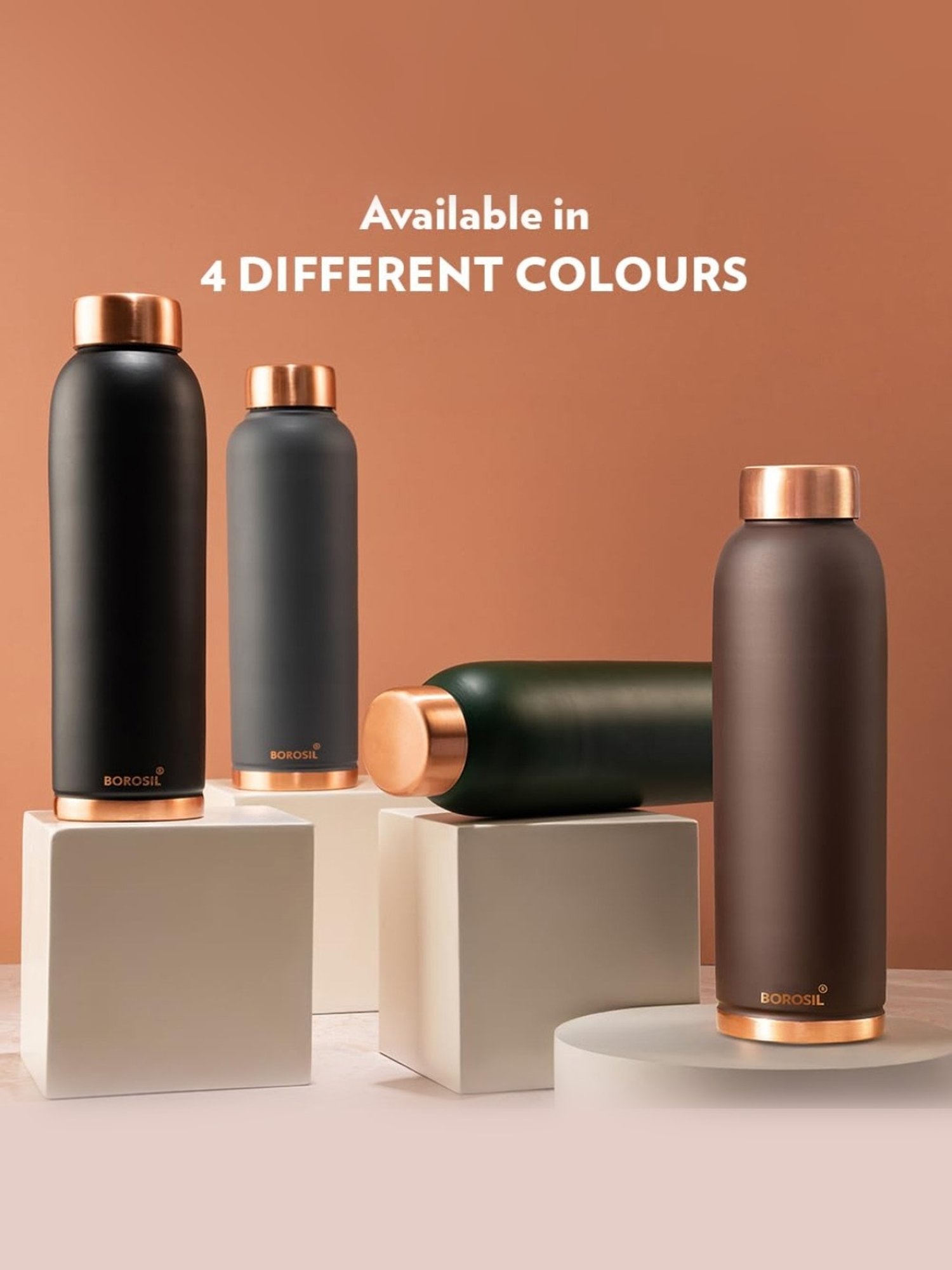 Borosil Water Bottle with 100 percent Copper & Leakproof (Brown, 1000 ml)