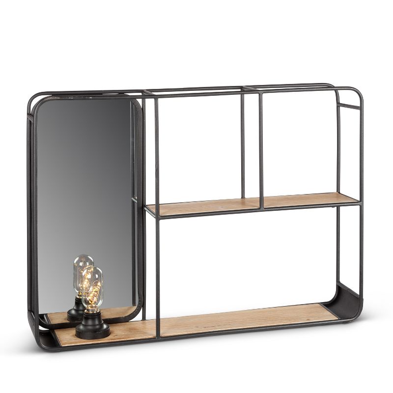 38" Soloman Wooden Shelf with Metal Brackets Brown - Kate & Laurel All Things Decor