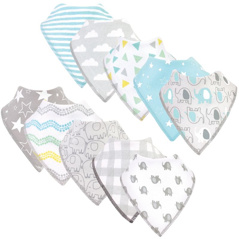 Luvable Friends Baby Boy Cotton Fleece Bandana Bibs, Boy Basic Elephant, One Size