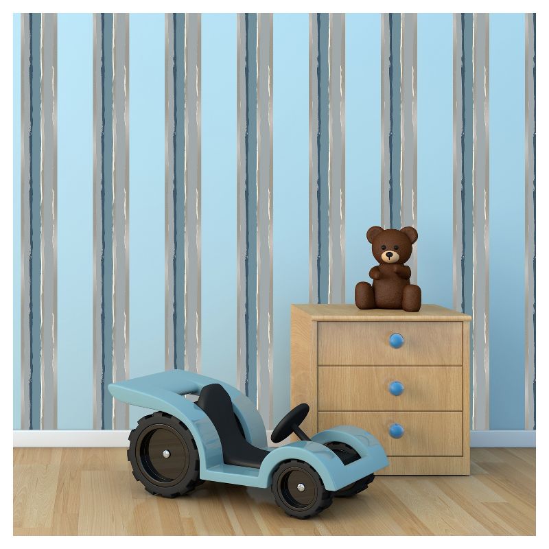 Tempaper Kids' Painted Stripe Self-Adhesive Removable Borders Wallpaper Striped Blue/Gray