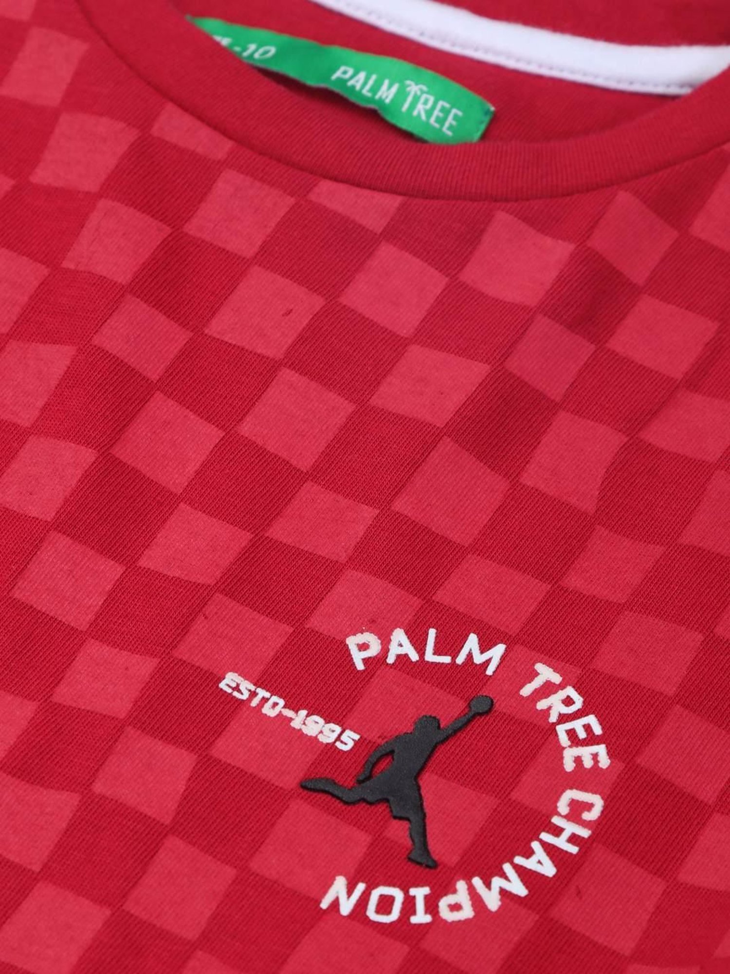 Palm Tree Kids Red Cotton Printed T-Shirt