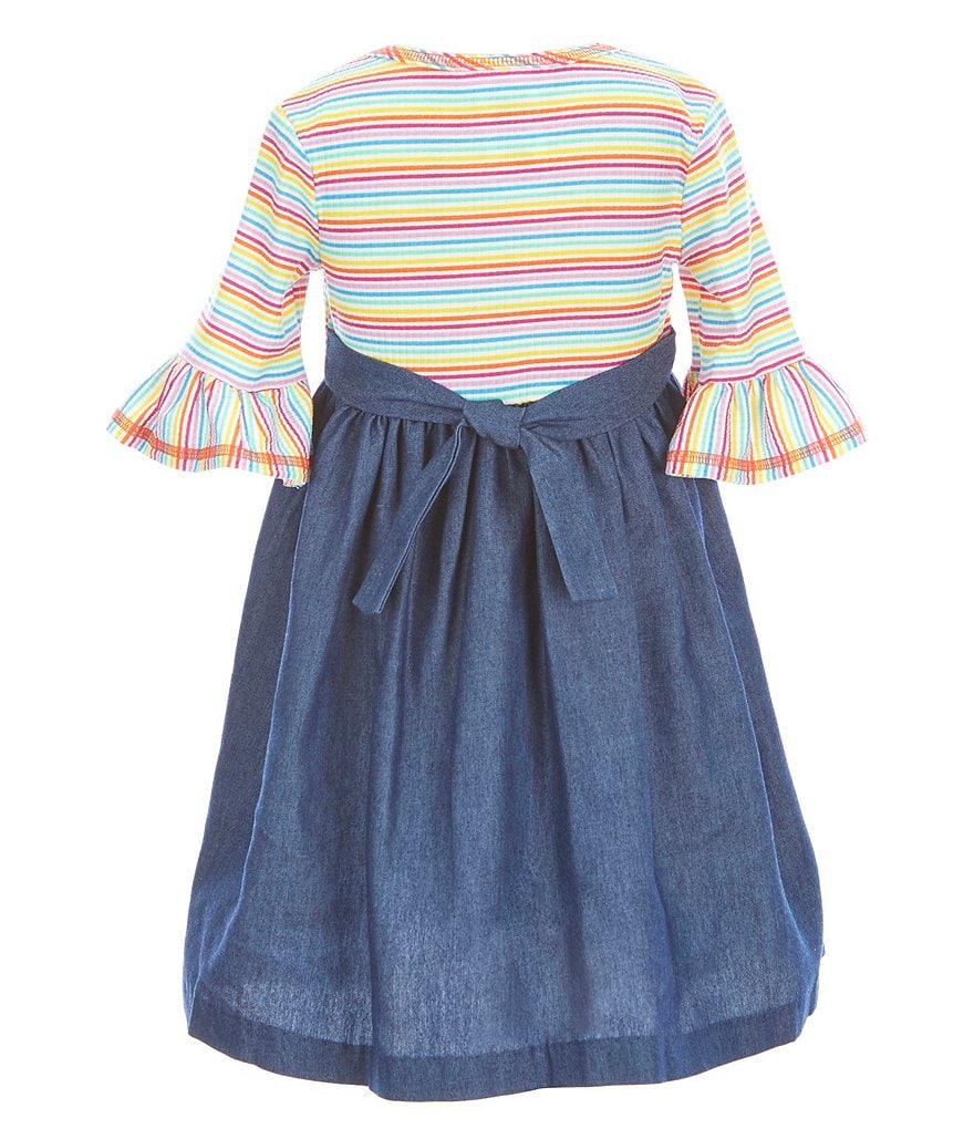 Bonnie Jean Little Girls 2T-6X Rainbow Stripe Knit/Denim Fit-And-Flare Dress