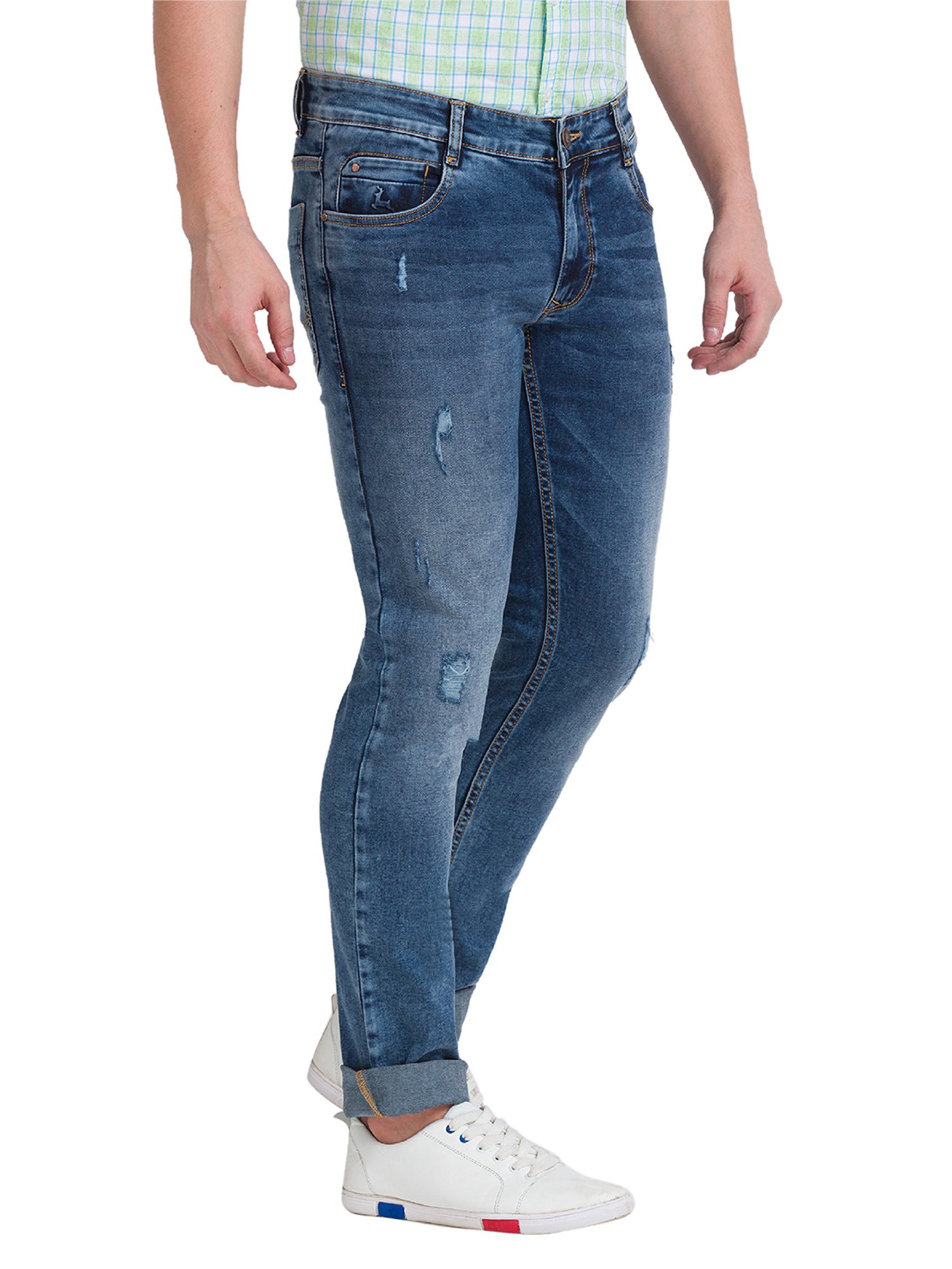 Parx Dark Blue Tapered Fit Lightly Washed Jeans