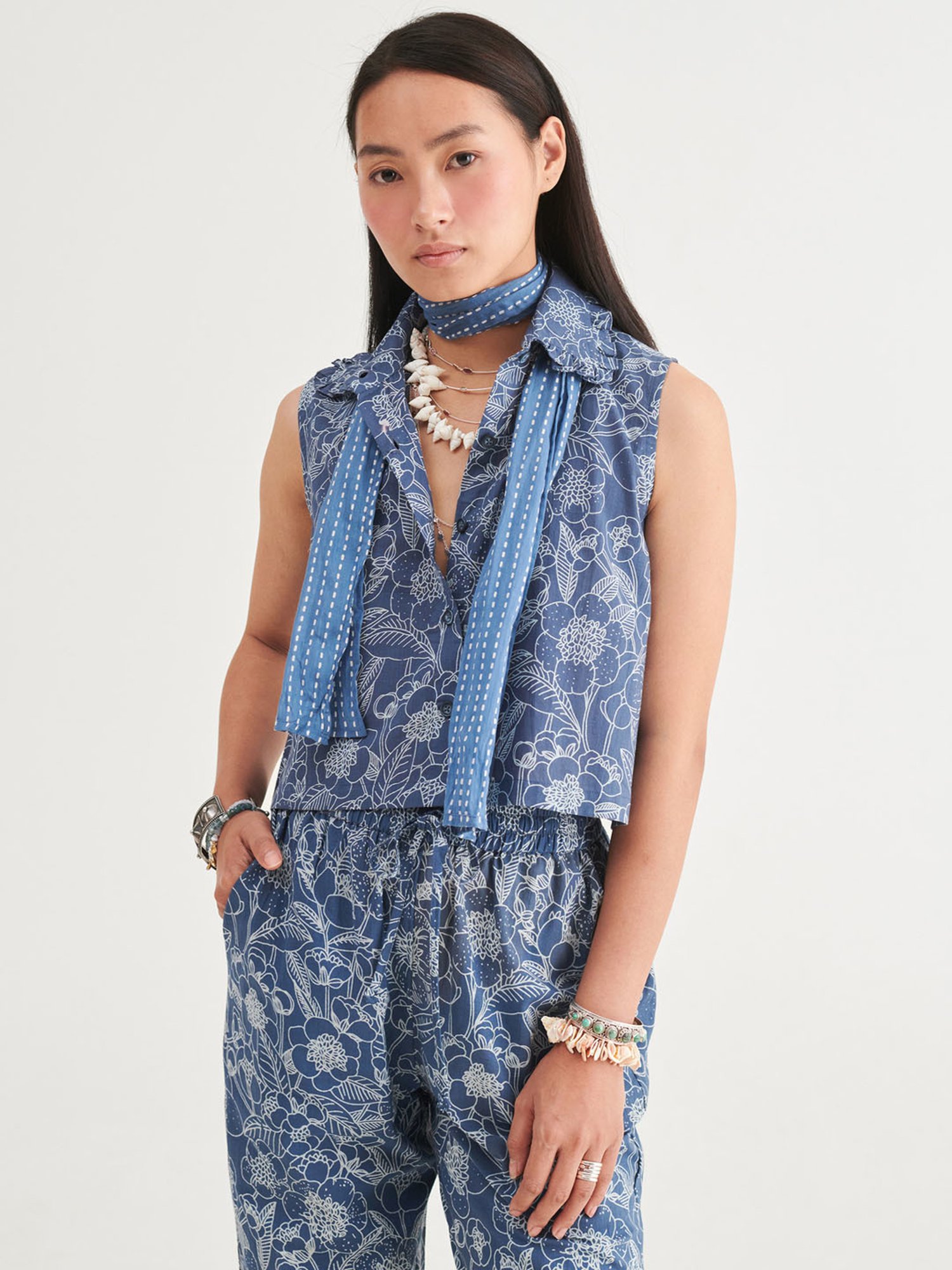 Prakriti Jaipur Indigo Crop Shirt Co-Ord Set