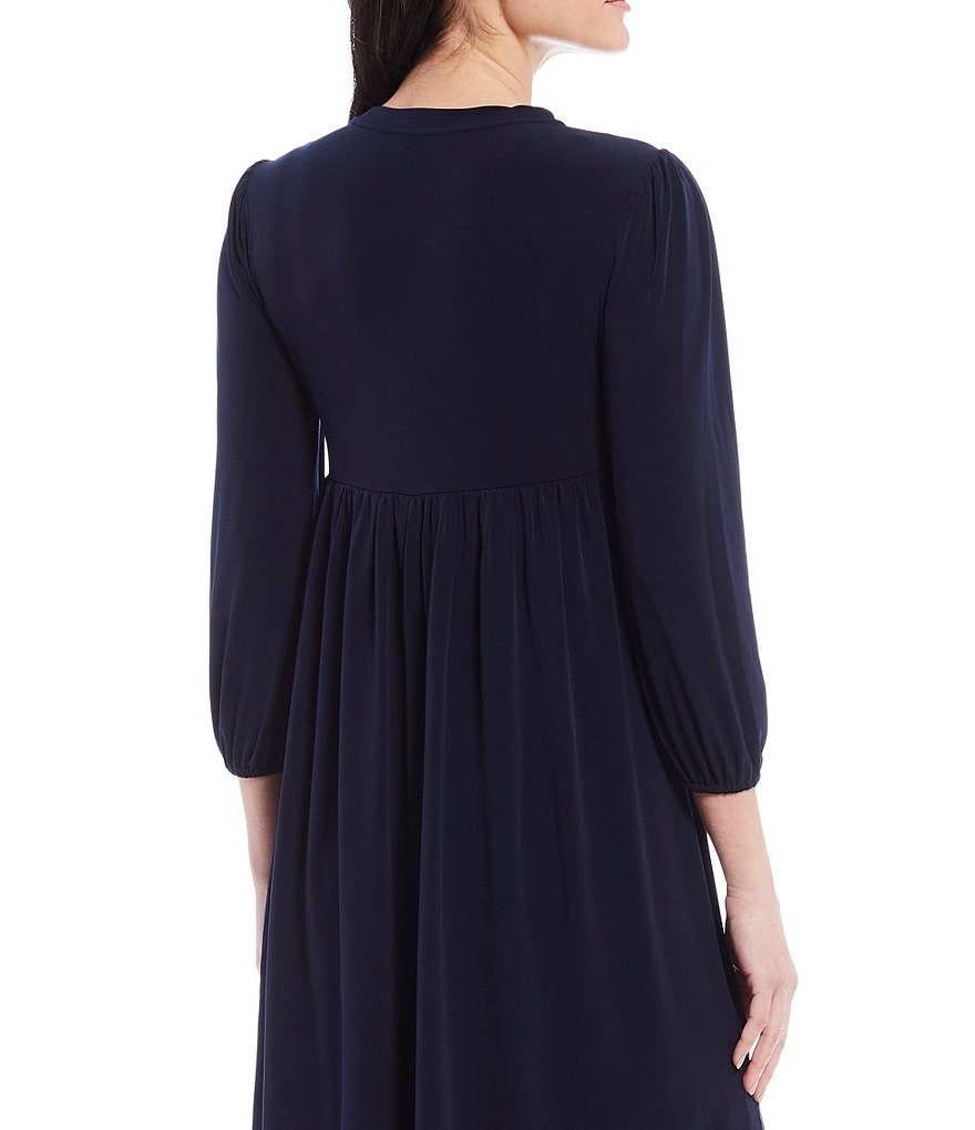 London Times Petite Size Long Sleeve Smocked Bodice Dress