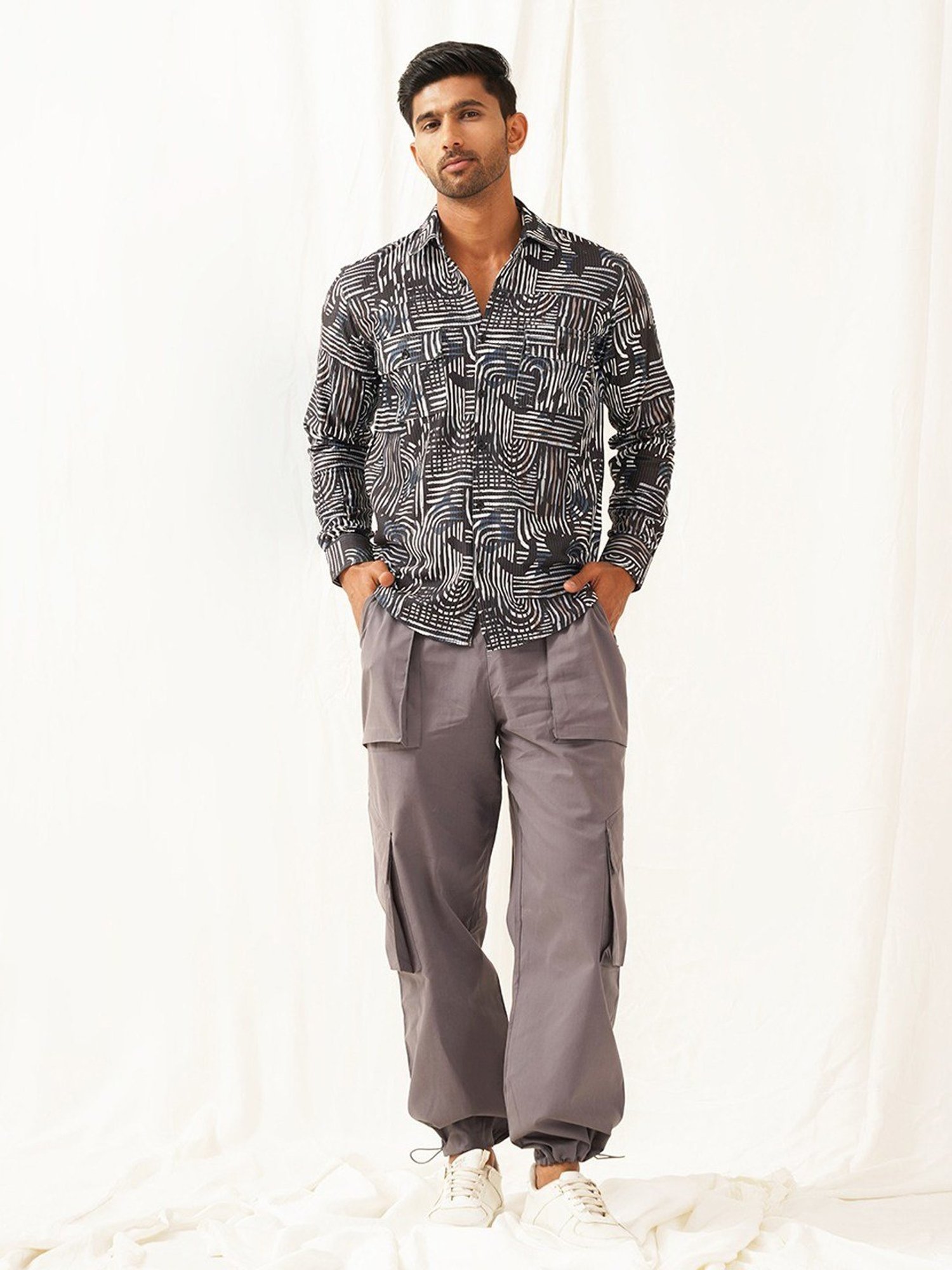 Indian Needle Charcoal Regular Fit Printed Shirt