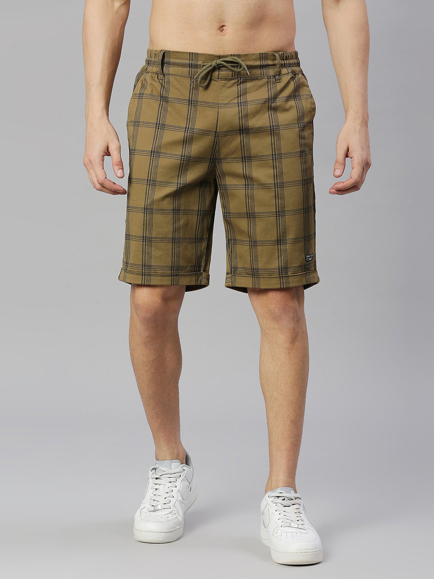 Thomas Scott Beige Slim Fit Check Shorts