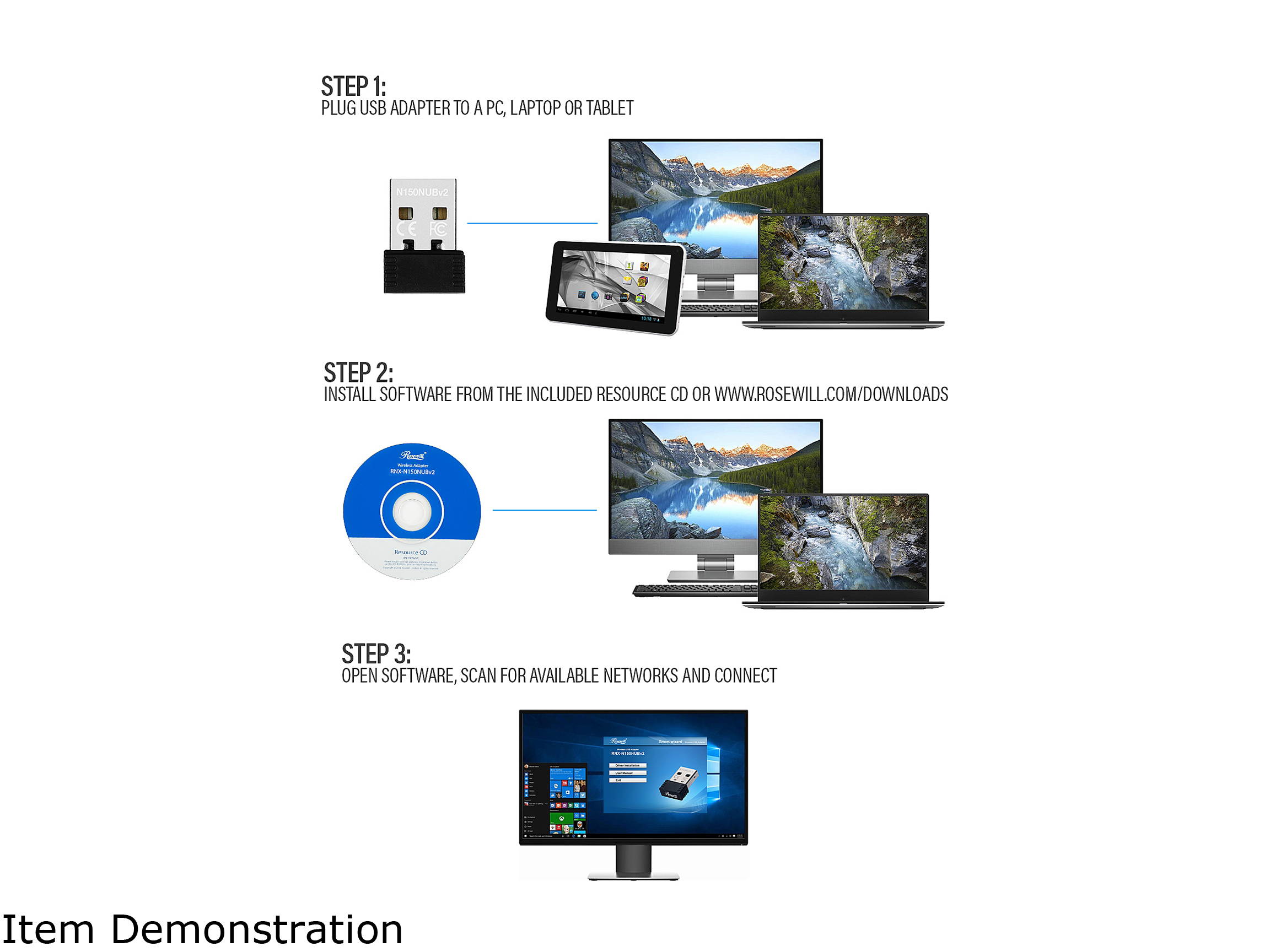 Rosewill N150 Wireless Nano USB Wi-Fi Adapter, 150 Mbps Data Rates, USB 2.0, Raspberry Pi / Pi 2 Compatible