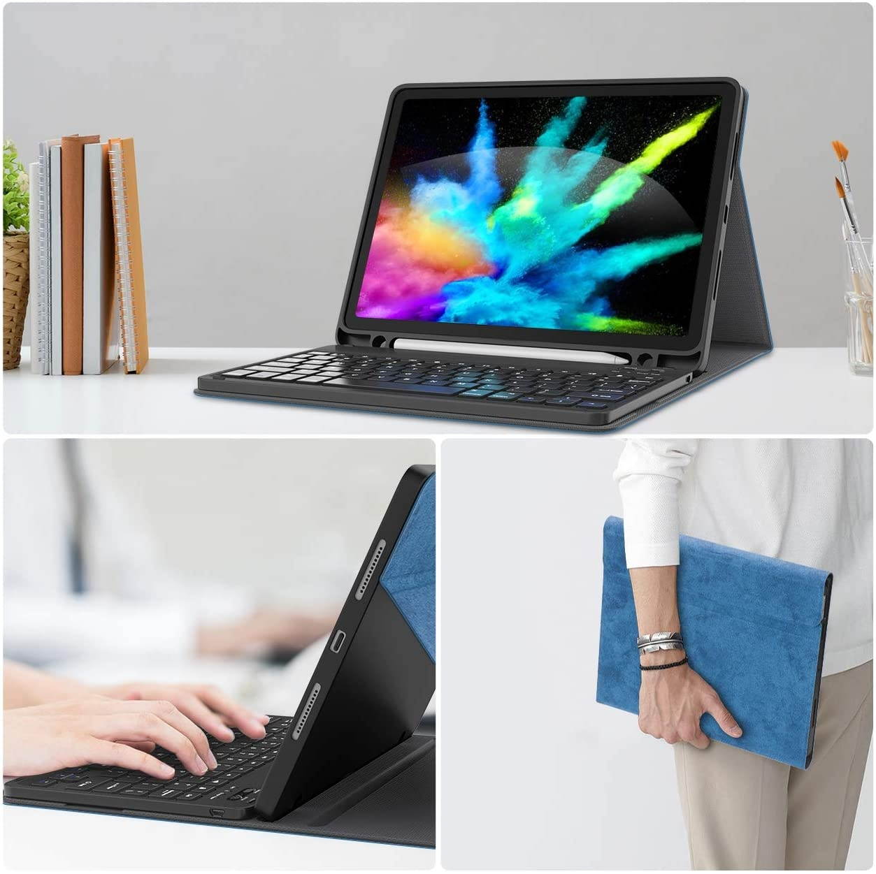 iPad Air 4 Keyboard Case (10.9-inch 2020) - Detachable Wireless Keyboard - Pencil Holder - Flip Stand Cover for iPad Pro 11 2018/iPad Air 4 10.9 Inch 2020 Blue