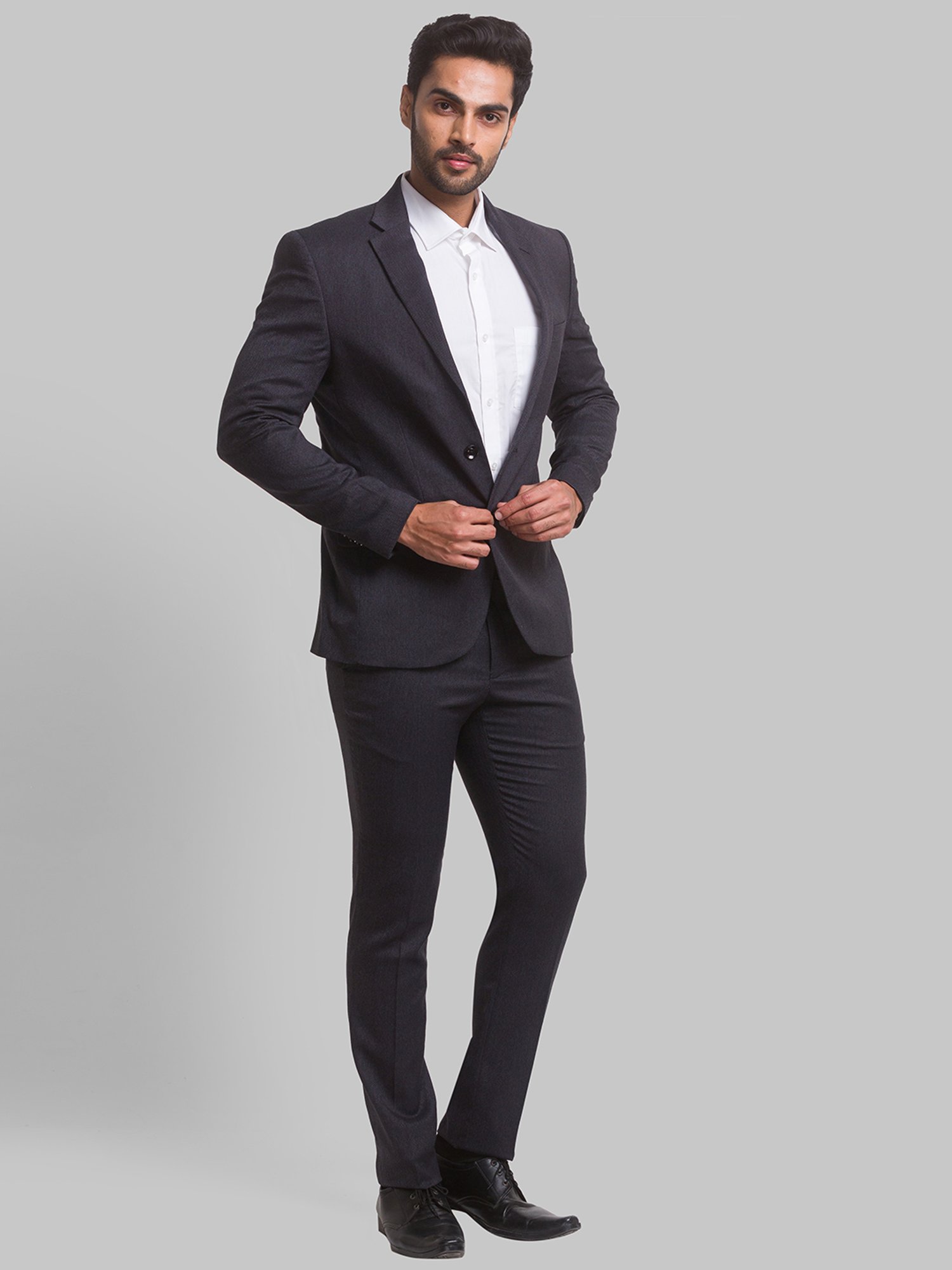 Parx Grey Regular Fit Self Pattern Two Piece Suit