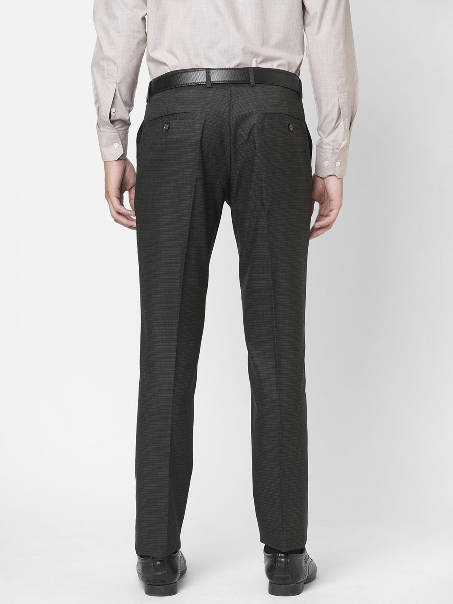 Solemio Black Regular Fit Texture Trousers